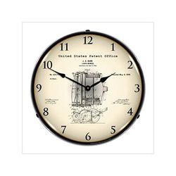 Collectable Sign and Clock 1898 J.A. Burr Lawn Mower Patent Blueprint Backlit Wall Clock
