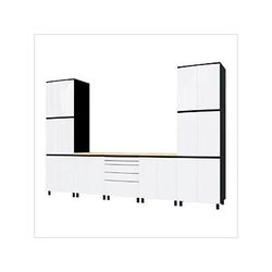 Contur Cabinet 12.5' Premium Alpine White Garage Cabinet System with Butcher Block Tops