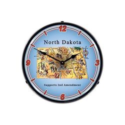 Collectable Sign & Clock North Dakota Supports the 2nd Amendment Backlit Wall Clock