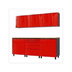 Contur Cabinet 7.5' Premium Cayenne Red Garage Cabinet System with Butcher Block Tops