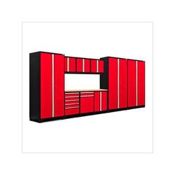 NewAge Garage Cabinets PRO Series Red 10-Piece Set with Bamboo Top and LED Lights