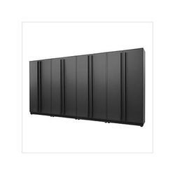 Proslat Garage Cabinets 4-Piece Mat Black Tall Garage Cabinet Set with Silver Handles