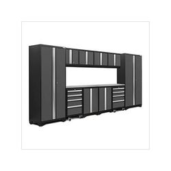 NewAge Garage Cabinets BOLD Series Grey 12-Piece Set with Stainless Steel Top