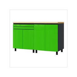 Contur Cabinet 5' Premium Lime Green Garage Cabinet System with Butcher Block Tops