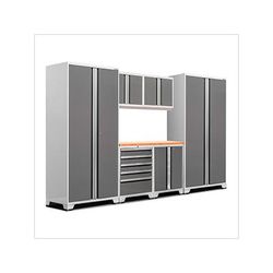 NewAge Garage Cabinets PRO Series Platinum 7-Piece Set with Bamboo Top and LED Lights