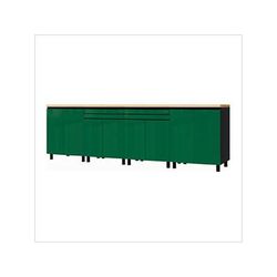 Contur Cabinet 10' Premium Racing Green Garage Cabinet System with Butcher Block Tops
