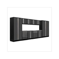 NewAge Garage Cabinets PRO Series Grey 12-Piece Set with Stainless Steel Tops and LED Lights