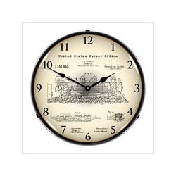 Collectable Sign and Clock 1913 Bennett Locomotive Patent Blueprint Backlit Wall Clock