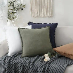 Juste de coussin en coton avec pompon pour la décoration intérieure, housse de coussin décorative pour le lit, le salon, le canapé, le nordique moderne, document vert solide, 45x45cm