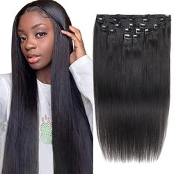 Straight Clip In Human Hair Extensions 8pcs/set Double Weft 18 Clips In Straight Hair Extensions 8-26 Inch