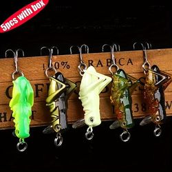 5pcs Luminous Grasshopper Fishing Lure Set - Glow In The Dark Hard Bait For Freshwater And Saltwater Fishing - Lifelike Shape And Movement - Includes Fishing Accessories