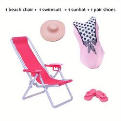 TEMU 4pcs Set Accessories Swimwear For 30cm/11.5'' Dolls Bikini Set Diving Suit Set Swim Ring Sunhat Beach Chair Slipper Shoes Playset Toys For Girls Summer Doll Clothing And Accessories (no Doll)