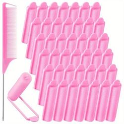 43 Pieces Foam Sponge Hair Rollers Set Soft Sleeping Hair Curlers 0.59 Inch Flexible Hair Styling Sponge Curler And Stainless Steel Rat Tail Comb Pintail Comb