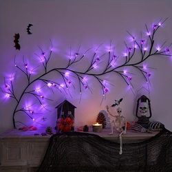 Halloween Decorative Rattan Lights, Led Simulation Tree Lights, With Spider Branches, Battery Powered Ghost Festival Atmosphere Decorative Lights, Battery Powered (no Plug) 1.8m 54 Lights