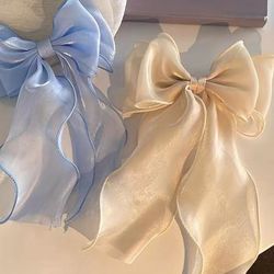 2pcs Hair Bow Barrette Organza Bowknot Hair Clip Sweet Hair Clip Solid Color Bow Clips Hair Accessories For Women Girls