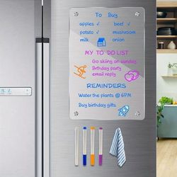 1pc 8"x12" Acrylic Magnetic Dry Erase Board For Fridge, Clear Acrylic Magnet Calendar For Refrigerator, Includes 4 Dry Erase Markers