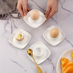 2/4pcs Creative Ceramic Egg Cup Holder, Porcelain Egg Cup, Easter Egg Display Stand For Hard Boiled Eggs, Ceramic Egg Tray, Condiment Serving Tray Stuffed Eggs Decorative Trays Household Egg Cups