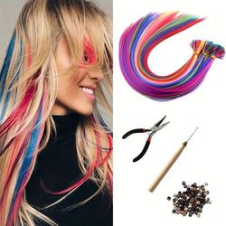 20 Strands/pack Random Ten Colors Synthetic Colored I-tip Stick Hair Extensions Straight Hair 16 Inch For Women High Temperature Fiber Hairpieces Accessories