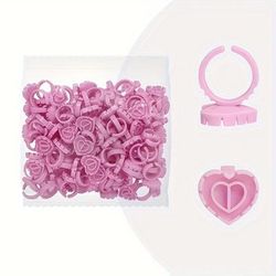 100pcs Embroidered Eyelash 1pc Ring Blossoming Cup Heart Shaped Glue Drop Ring Blossoming Color Cup Glue Ring For Extending Eyelash Glue Ring Eyelash Glue Clip Eyelash Glue Ring Intelligent Glue Cup