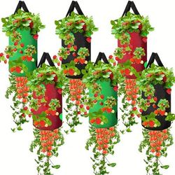 6pcs, 3 Gallon Tomato And Herb Planter Hanging Aeration Fabric Strawberry Grow Bags Hanging Strawberry Planter Upside Down Tomato Plant Hanger Vegetable Planting Bags For House (black, Green, Red)