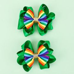 2pcs Bows Hair Clips For Girls, Rainbow Bowknot Clips, Princess Hair Accessories For Blond Hair