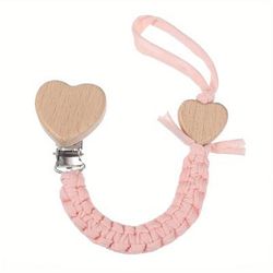 1pc Braided Pacifier Chain, Heart-shaped Wooden Clip, Pacifier Holder