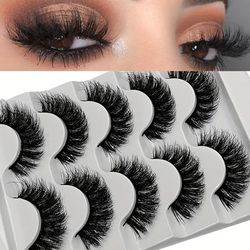 5 Pairs Fluffy Thick Lashes Full Strip Lashes Faux Mink Fluffy 3d Fake Lashes Makeup Messy False Eyelashes