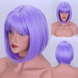 Colorful Bob Cut Wig With Bangs Short Straight Wig Synthetic Wig Beginners Friendly Heat Resistant Wig Party Wig For Women