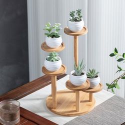 1 Pack, Natural Bamboo Wood, Multi-layer Small Flower Stand For Desktop, Balcony Living Room Office Flower Pot Rack, Storage Green Plant Stand