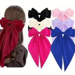 6pcs, Sweet Fresh Y2k Versatile Ribbon Bow Hair Barrettes, Women Girls Princess Style Casual Leisure Hair Accessories, Gift Photo Props