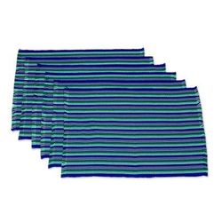 Colors of the Sea,'Set of Six Striped Cotton Placemats in Blue from Guatemala'