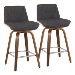 Corazza 26" Fixed-Height Counter Stool - Set Of 2 by Lumisource in Walnut Charcoal Chrome