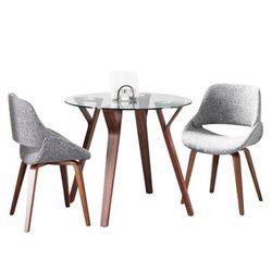 Folia Round Fabrico Dining Set - 3 Piece by Lumisource in Walnut Glass Grey