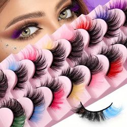 8 Pairs False Eyelashes, Colorful Faux Mink Eyelashes Fluffy Volumes Natural Thick Lashes