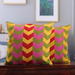 'Chevron-Patterned Multicolor Cotton Cushion Covers (Pair)'
