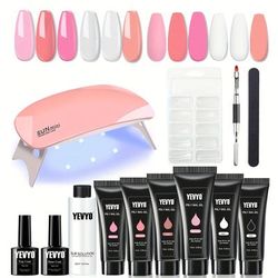 Poly Gel Nail Kit, Yevyo Poly Nail Gel Kit With Uv Lamp For Beginners With Everything, Gel Extension Nail Kit With Slip Solution, Base Coat Top Coat