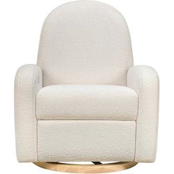 Babyletto Nami Electronic Swivel Glider Recliner w/ USB - Ivory Boucle w/ Light Wood Base