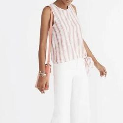 Madewell Tops | Madewell Women's Xl Striped Tank Side Tie Marcia Stripe 100% Cotton Red Cream | Color: Cream/Red | Size: Xl