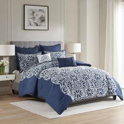 Rana 7 Piece Flocking Comforter Set with Euro Shams and Throw Pillows - Olliix MP10-8209