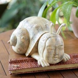'Whimsical Wood Sculpture of a Snail Man Hand-Carved in Bali'