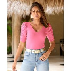 Boston Proper - Aurora Pink - So Modern Ruched Sleeve V Neck Top - XXS