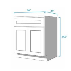 Craftline Ready to Assemble White Shaker Sink Base Vanity Cabinet Sink Base Vanity Cabinet - 30 Inch x 21 Inch x 34-1/2 Inch