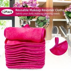 TEMU 12pcs Makeup Remover Cloths For Face, Eye, Lips, Reusable Makeup Remover Pads, Soft Microfiber Facial Cleansing Cloths