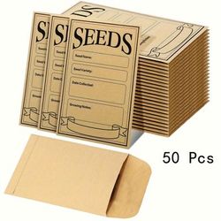 TEMU 50/100pcs Brown Paper Seed Envelopes, Resealable, With Secure Tiny Envelopes, For Collection Of Vegetable Seeds