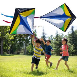 Diamond Shaped Kite with Long Tail Colorful Flight Kite Easy To Fly Primary Stunt Kite Enhance Coordination for Children Kids
