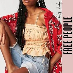 Free People Tops | Free People Top Cotton Crop Spring Summer Boho | Color: Cream/Orange | Size: Xl