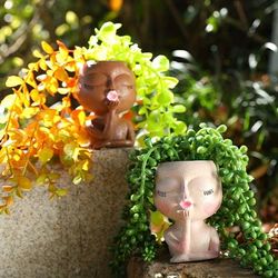 1pc Funny Figure Flower Pot, Resin Flying Kiss Girl Planters Vase Tabletop Decoration, For Indoor Outdoor Garden Home Decor