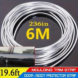 TEMU 6m/236.22in Car Door Chrome Moulding Trim Strip Edge Protector Cover Strip Styling Moulding Trim Strip