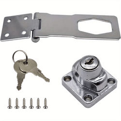 TEMU 1 Set 2-in-1 Locks With Lock Plates, Thickened Office Desk File Cabinet Locks, Locks, -degree Hasp Locks For Shops & Stores & Hotels