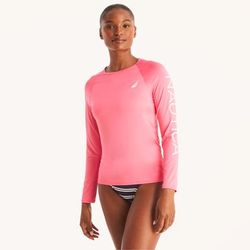 Nautica Women's Solid Rash Guard Swim Shirt Pink, M